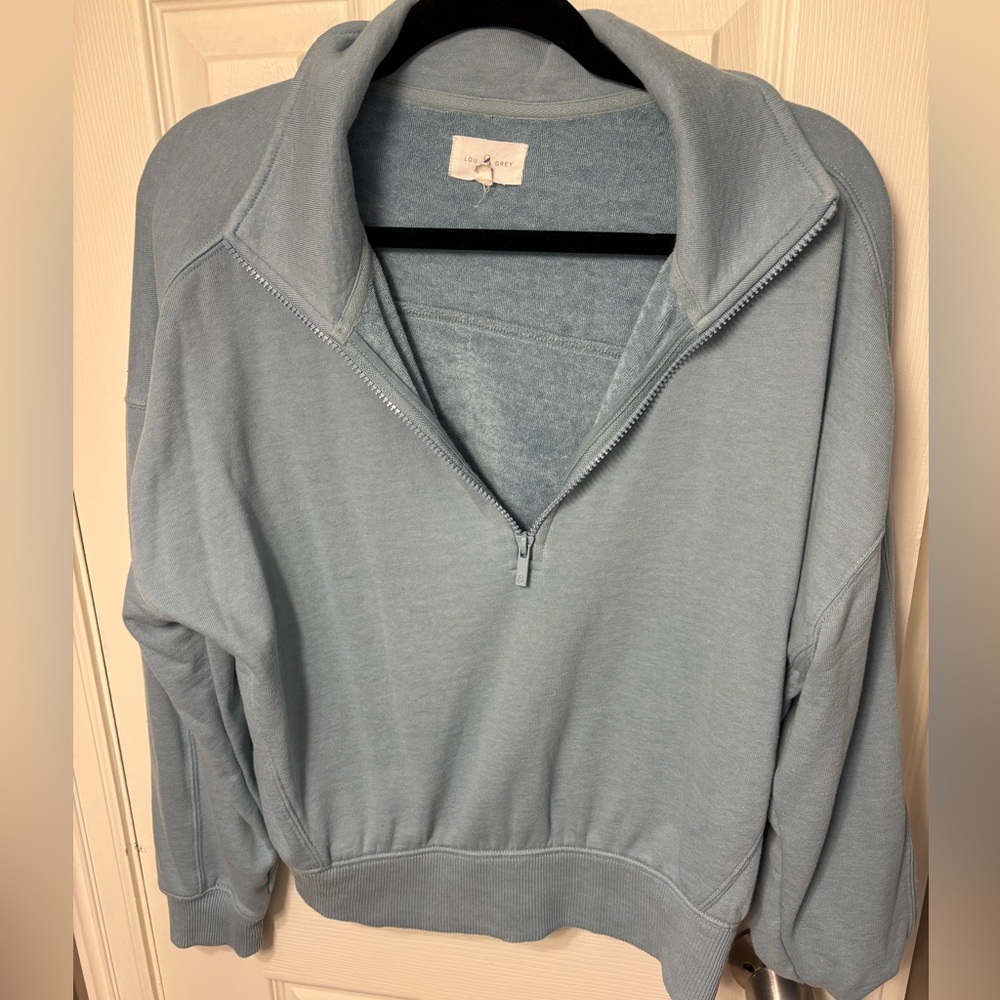 🩷Lou & Grey Quarter-Zip Cropped Sweatshirt Teal Size L LOFT
